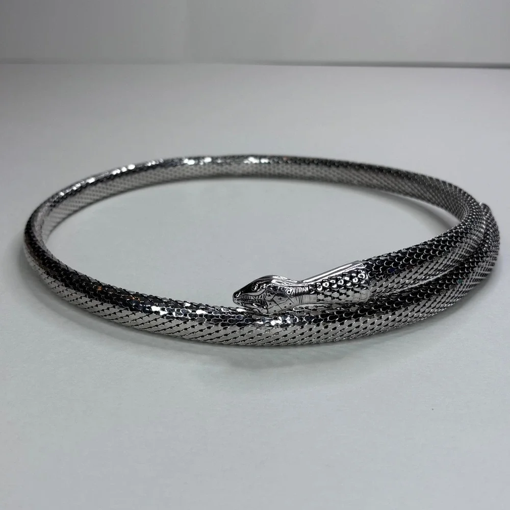 Vintage Whiting & Davis Silver Mesh Snake Wrap Belt Womens OS Flexible Serpent